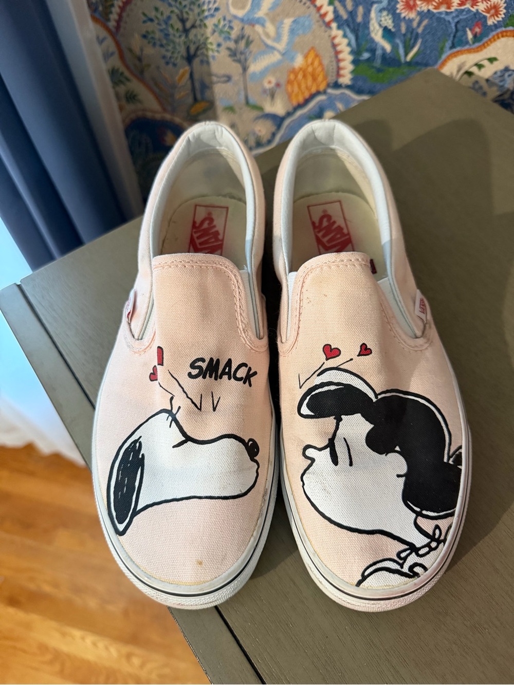 Vans Pink Peanuts Slip-On Sneakers with Snoopy & Lucy Art